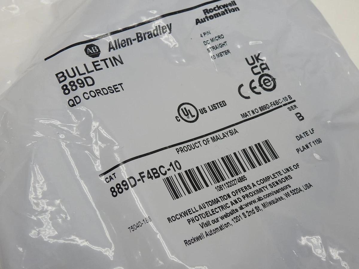 ALLEN BRADLEY 889D-F4BC-10 QD Cordset Ser B DC Micro 10m Straight - OEM NEW