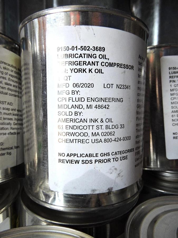 (17 QT's) 9150-01-502-3689 Refrigerant Compressor York K Lubricating Oil