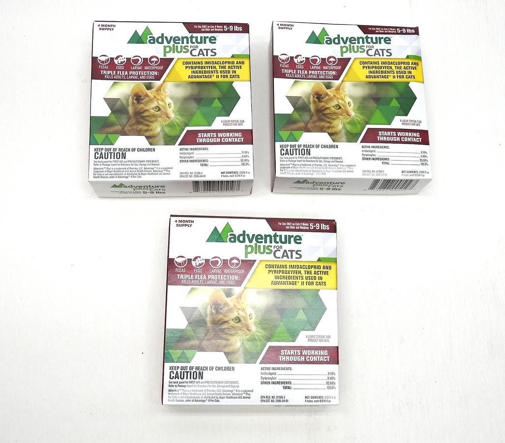 (3 Boxes) Adventure Plus for Cats Cat Flea Medicine Topical Drops 5-9 Pounds 859837005197