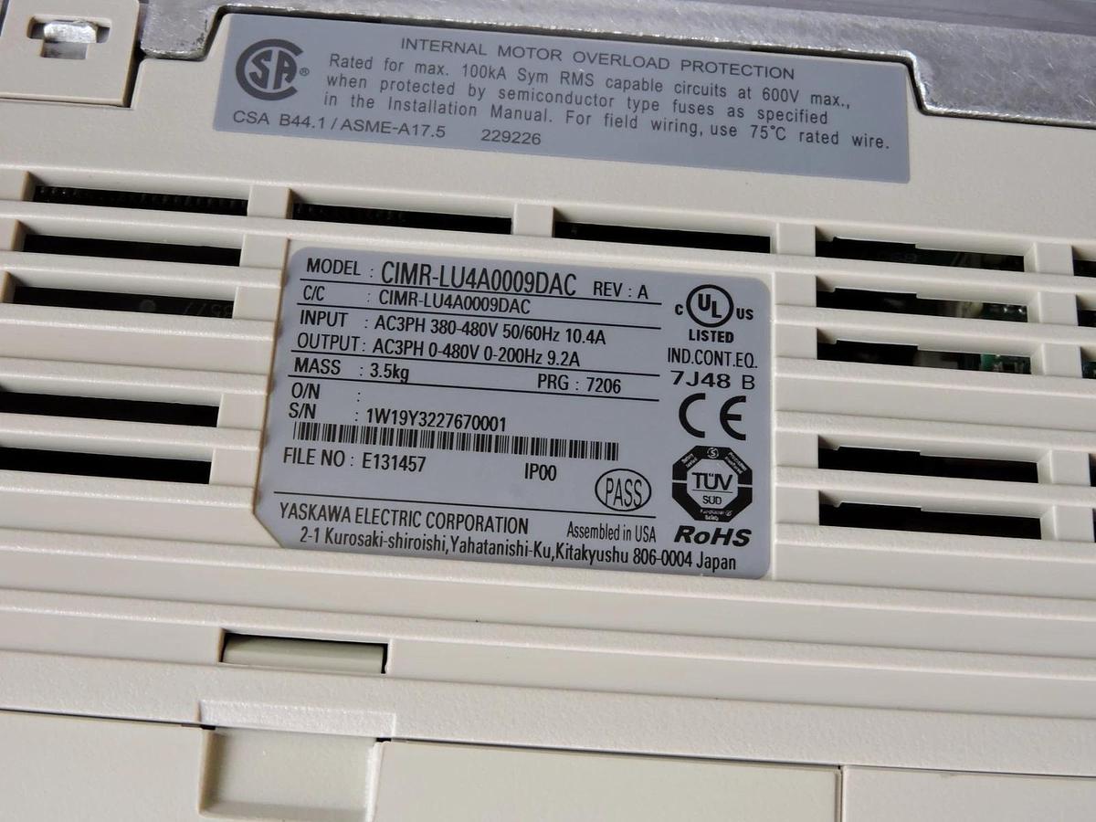 Yaskawa CIMR-LU4A0009DAC Elevator AC Drive L1000,480V 3PH,9.2A LU4A0009DAC - NEW