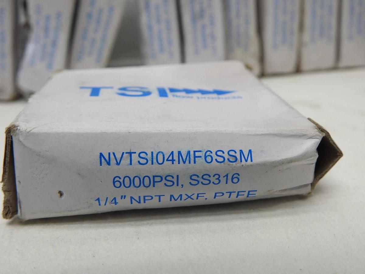 12/pk TSI Flow Products 1/4" NPT MXF, PTFE SS 6000PSI In Line SS Needle Valve