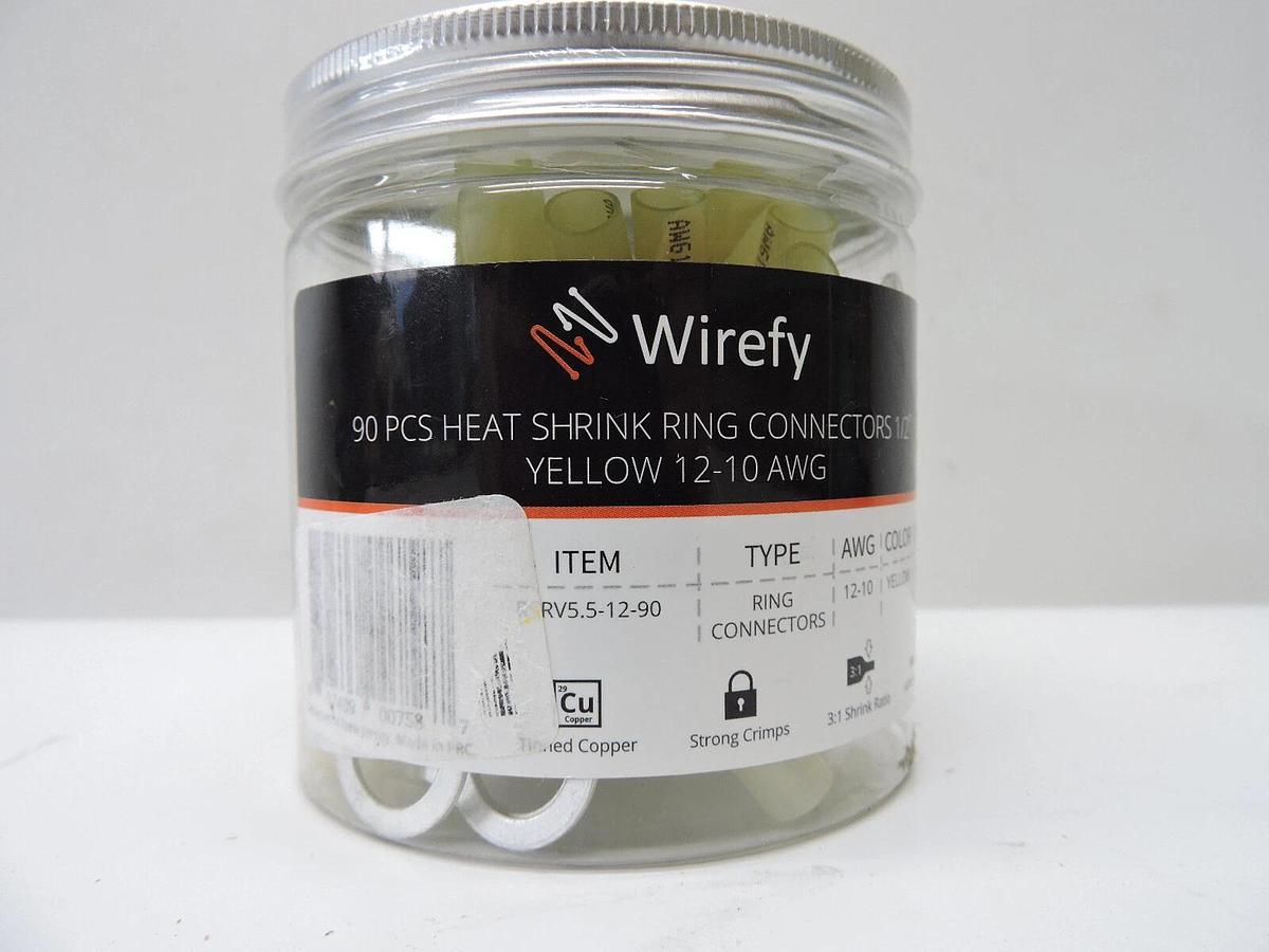 Wirefly 90 PCS Heat Shrink Ring Connectors YELLOW 12-10 AWG