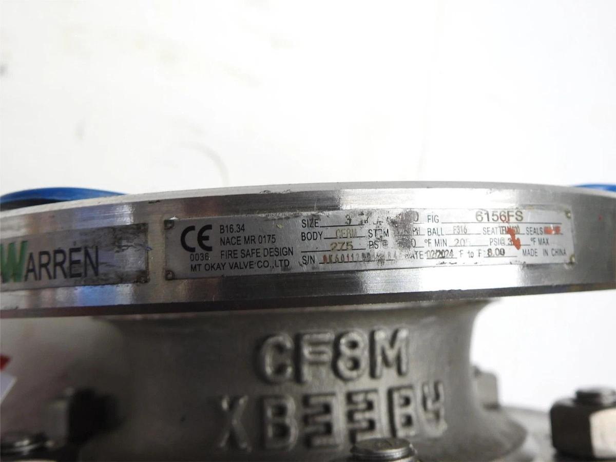 WARREN Stainless Steel Ball Valve 3" Class 150 RF Flanged CF8M Full Port Gear