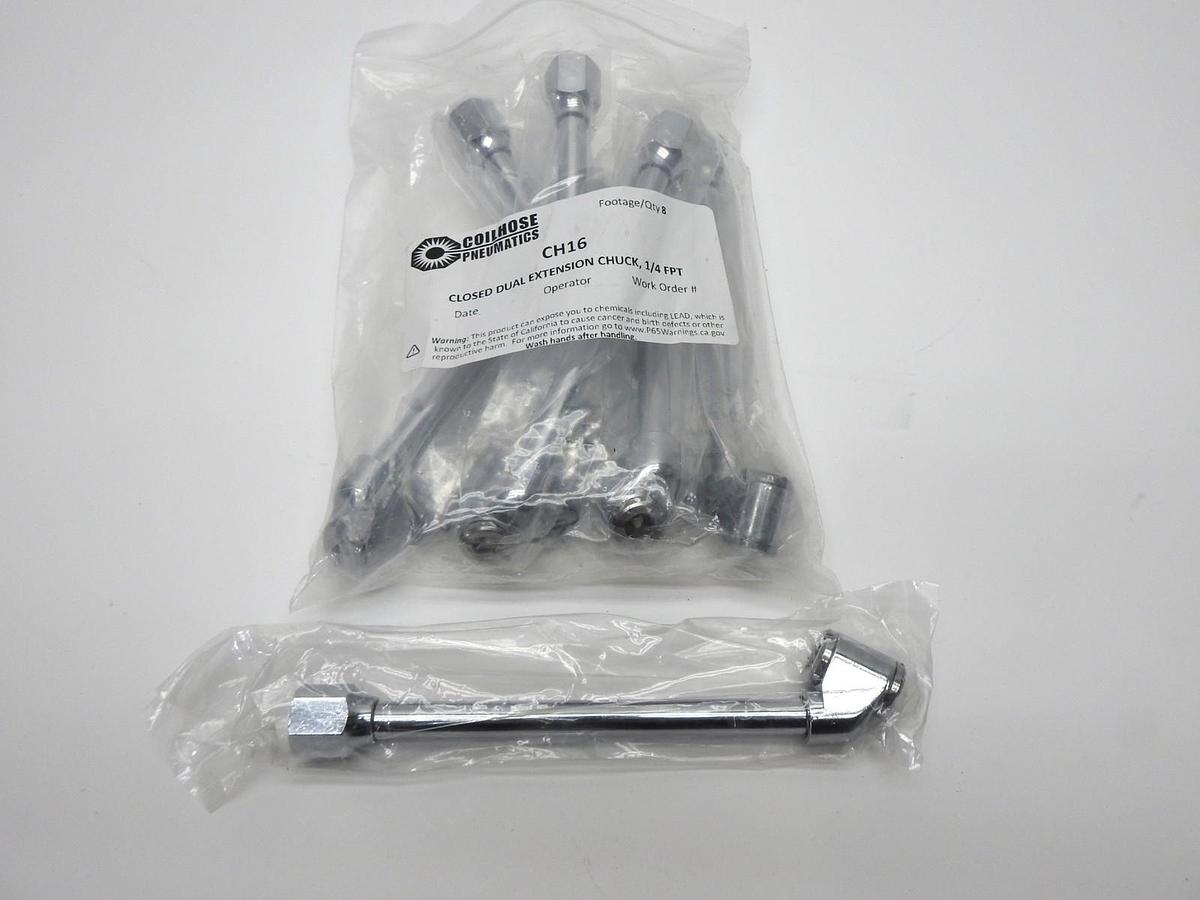 8/pack - Coilhose Pneumatics 1/4" Chrome Plated Chuck Assemblies Dual Extension