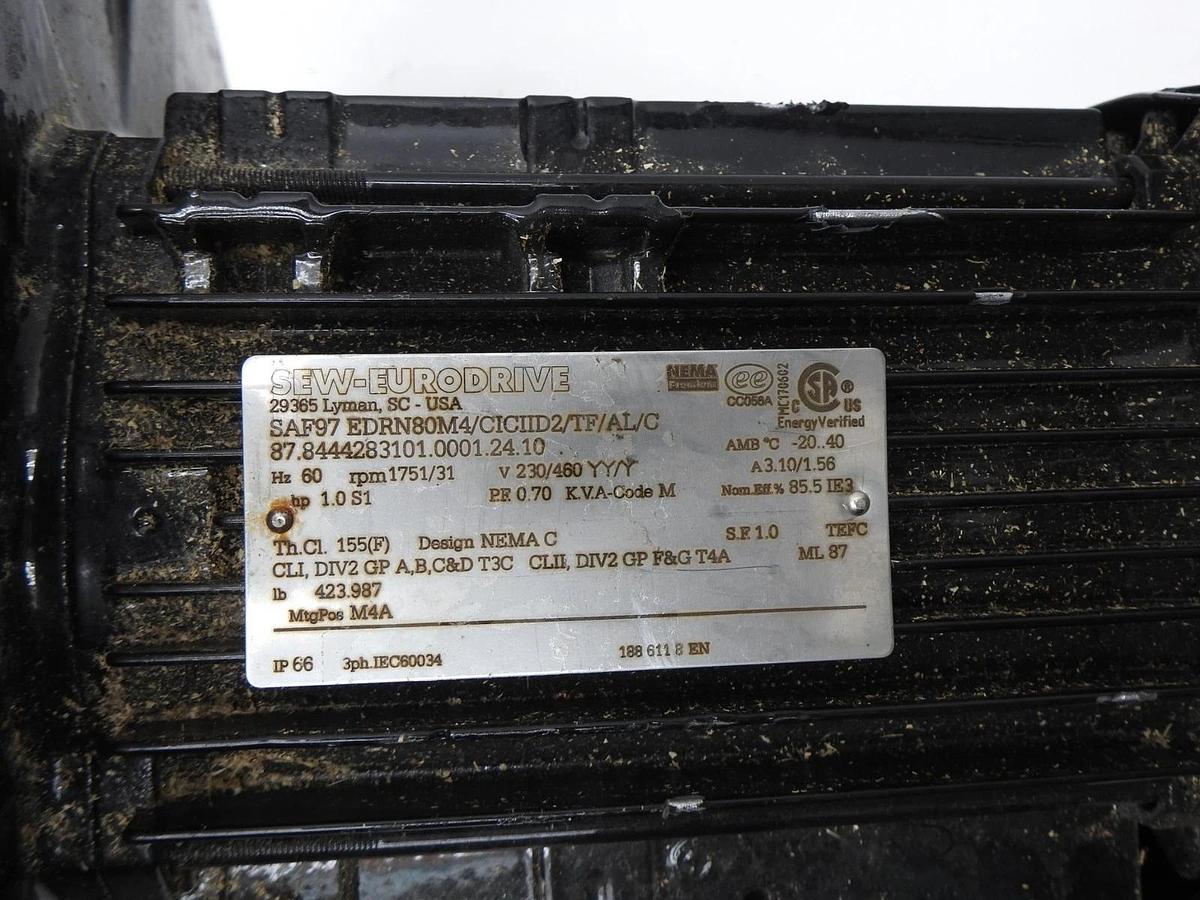 SEW Eurodrive SAF97 3PH Electric Motor 60 Hz, 1HP SAF97 EDRN80M4/CICIID2/TF/AL/C