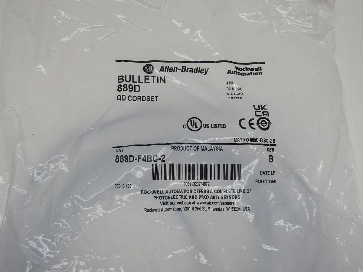 GENUINE Allen-Bradley 889D-F4BC-2 DC Micro Cable, Female, Straight (2 Meter)