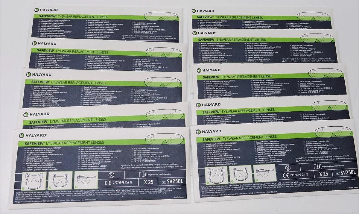 Halyard SV250L Safeview Eyewear Replacement Lenses - (25 Boxes of 10, 250 Total)