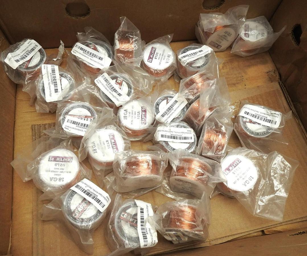 12.5 lbs Craftwire Solid Bare Copper Wire Half Hard, 18GA (x25 Spools of .5 Lb)