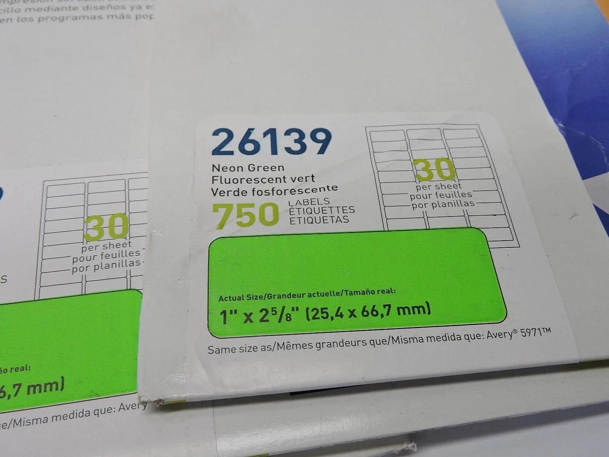 (5 Pk) Business Source Laser Label Fluorescent 1"x2-5/8" 750/PK Neon Green 26139 35255261395