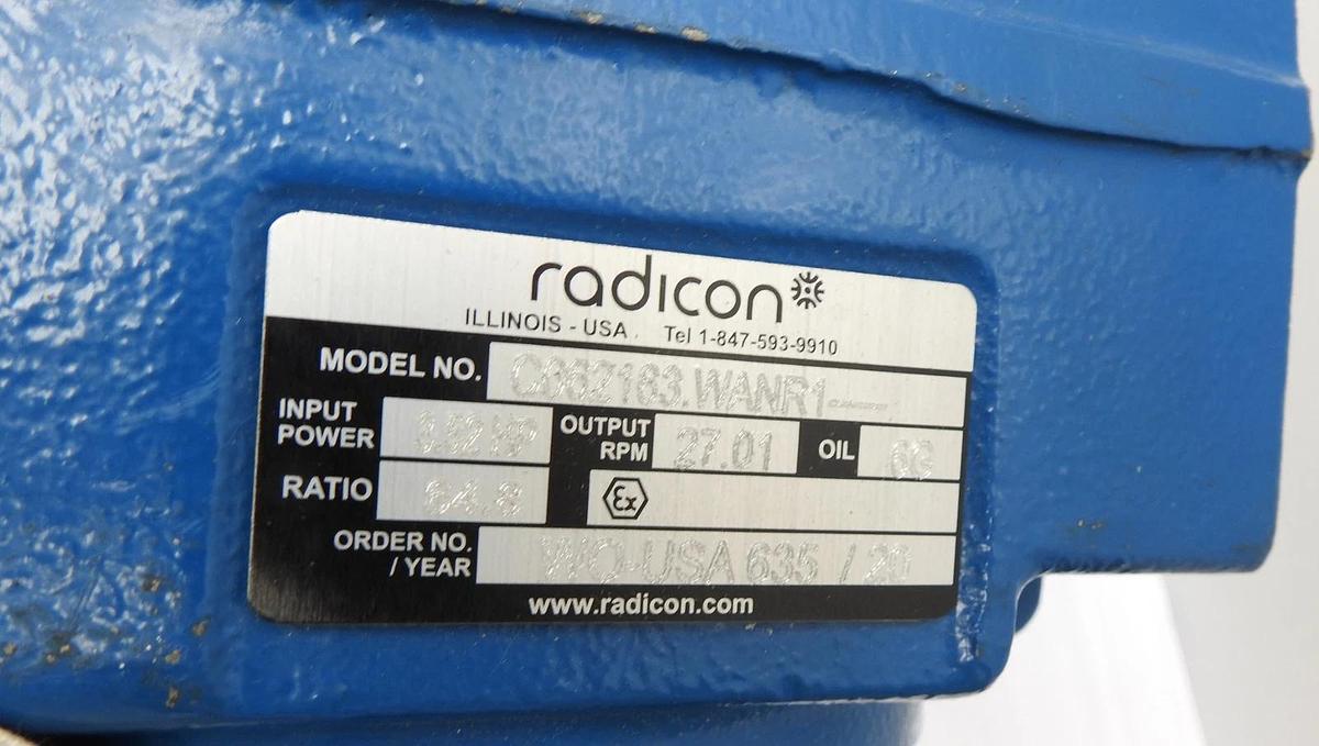 Radicon C062163.WANR1 Series C Gearbox 27.01 Output RPM, 3.52HP, 64.8 Ratio NEW