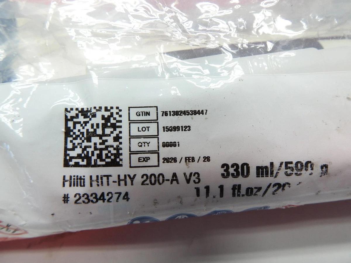 Lot of 3 - Hilti HIT-HY 200-A V3 Adhesive Anchor Epoxy, 11.1 fl oz FEB 28 2026