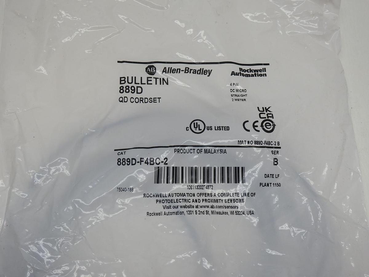 GENUINE Allen-Bradley 889D-F4BC-2 DC Micro Cable, Female, Straight (2 Meter)