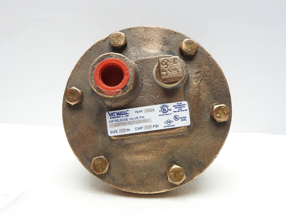 Val-Matic Air Release Valve 22R50-3CT-L6VS0 (1/2", CWP 175 PSI) 22R50 - NOB NEW!