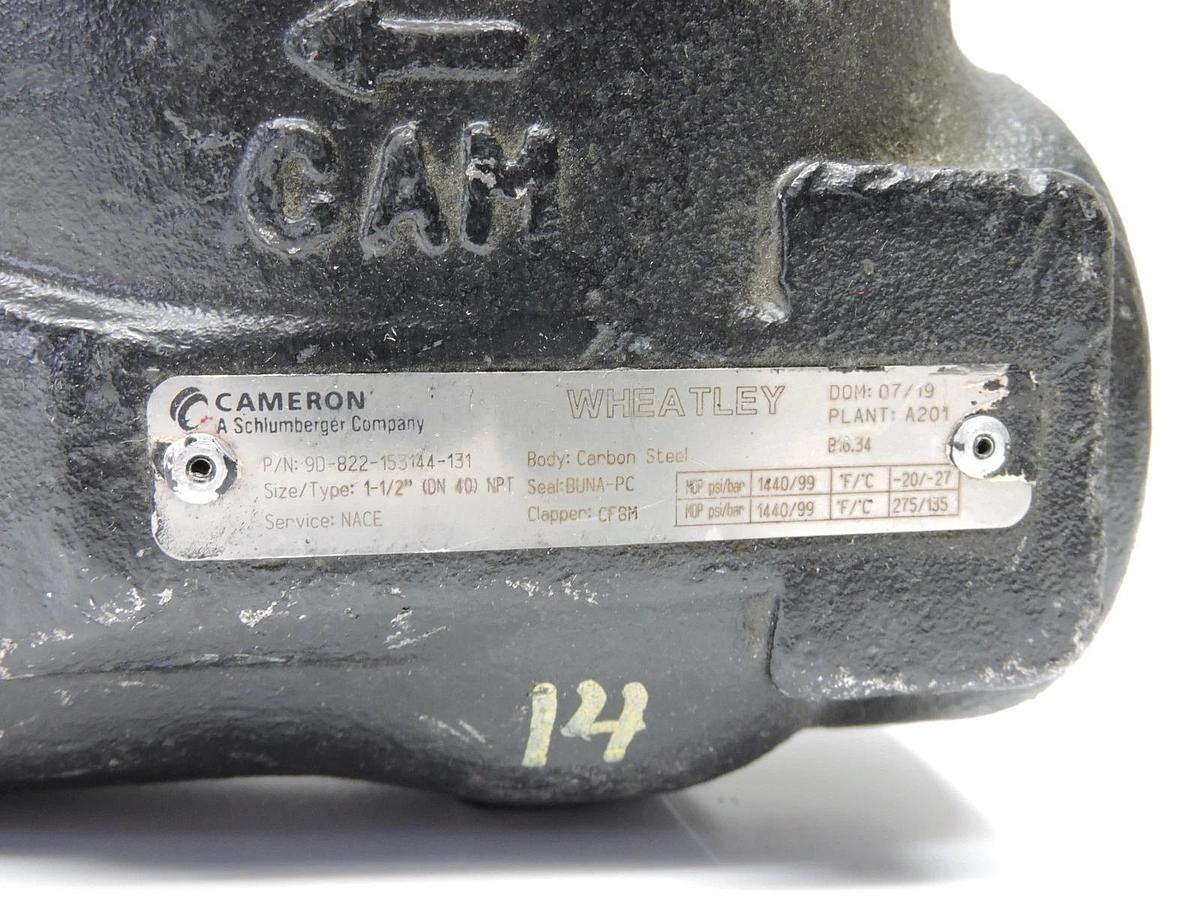Cameron Wheatley 9D-822-153144-131 Swing Check Valve 1-1/2" Carbon Steel
