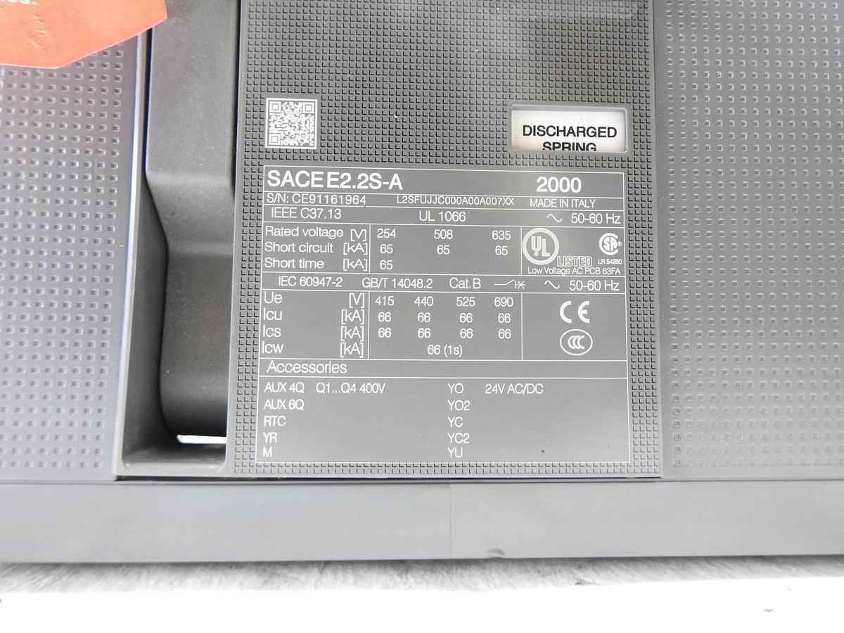 ABB SACE E2.2S-A Emax2 2000A 3P Breaker With Ekip Hi-Touch LSI - NEW READ DESC