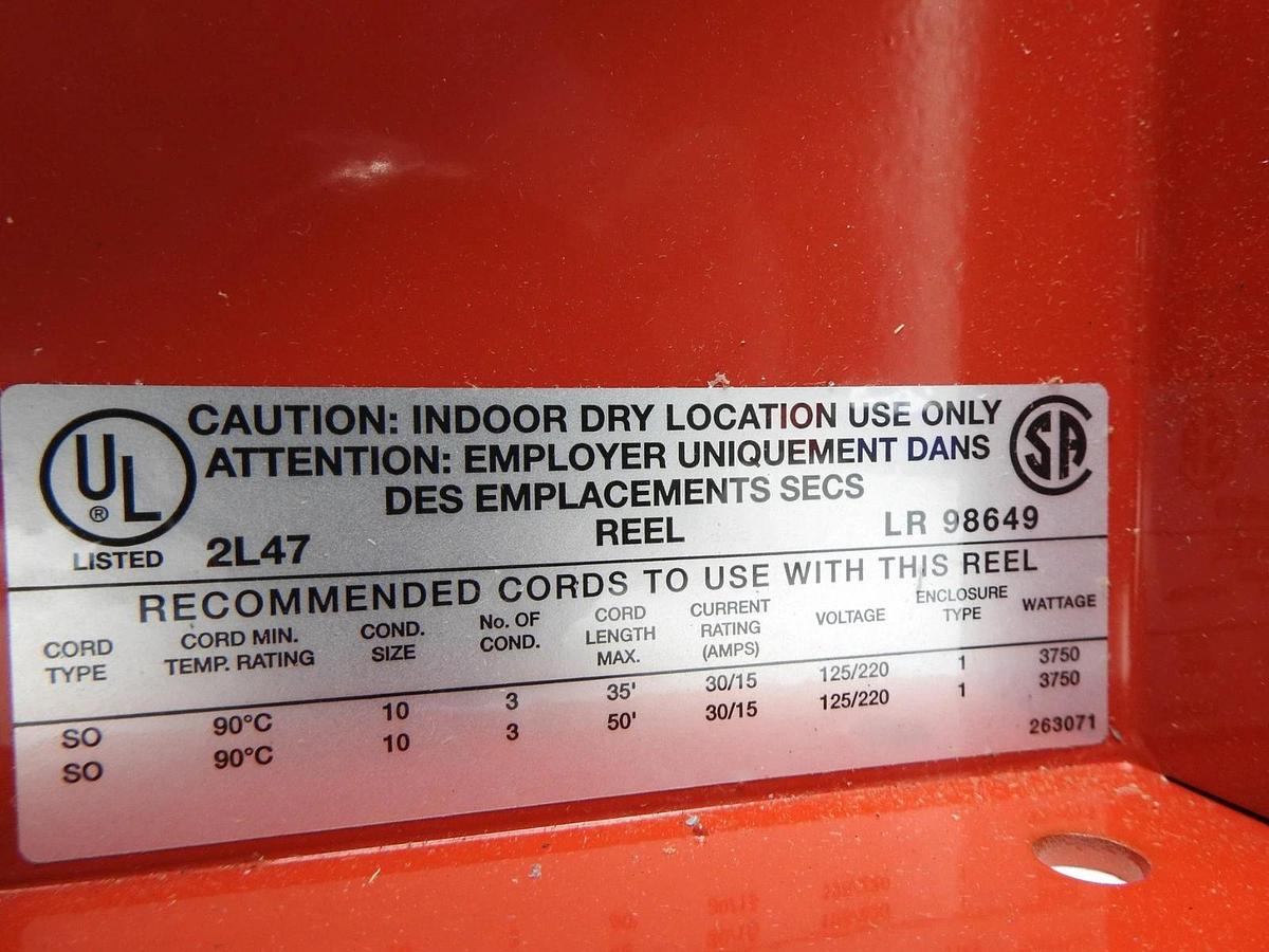 Reelcraft 2XJC5 Extension Cord 50 ft Reel Junction Box Flying Lead 125/240V AC