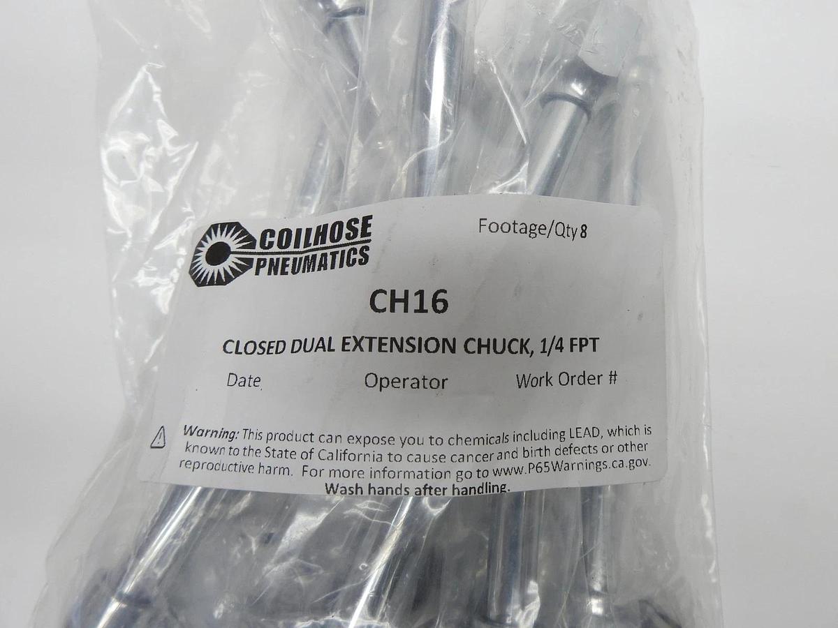 8/pack - Coilhose Pneumatics 1/4" Chrome Plated Chuck Assemblies Dual Extension