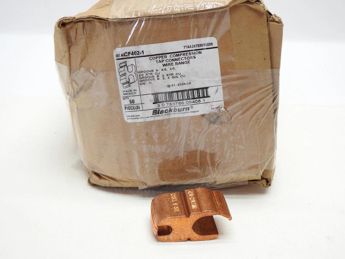 50 pk Blackburn CF402-1 4/0 to 2/0 AWG Copper Compression H-Tap Connector