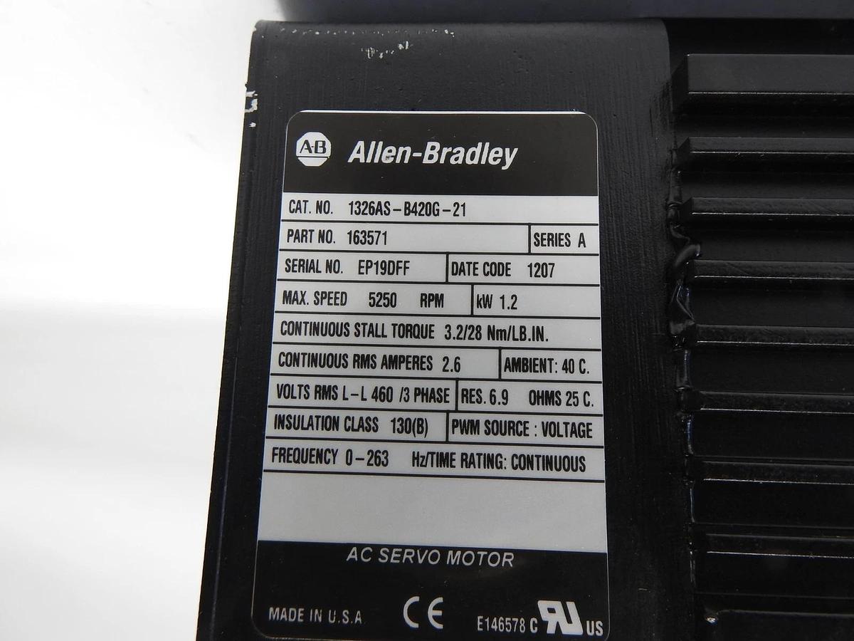 Allen Bradley 1326AS-B420G-21-K4 460 VAC Low Inertia Brushless Servo Motor - NEW