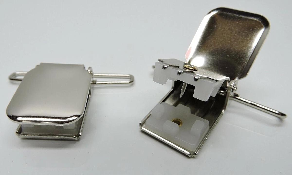 (2) Hold-Up Suspenders Heavy Duty JUMBO Nickel Plated Metal No-Slip Clips