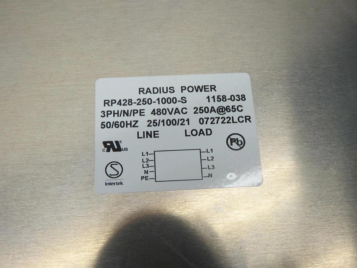 Radius Power RP428-250-1000 Power Line 3PH/N/PE 480VAC 250A@65C PowerLine Filter