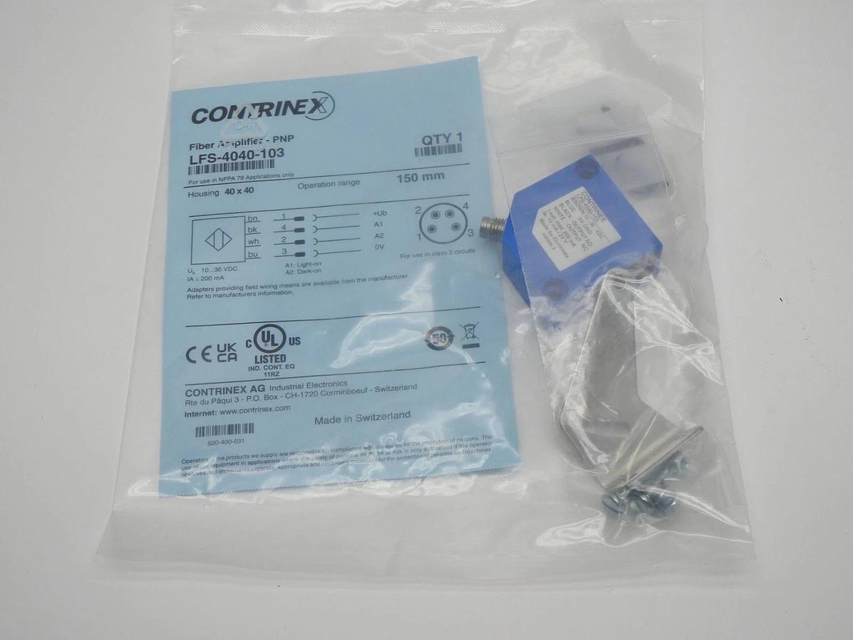 Contrinex LFS-4040-103 Standard Fiber Amplifier 40 x 40 150 mm PBTP Sensor NEW!