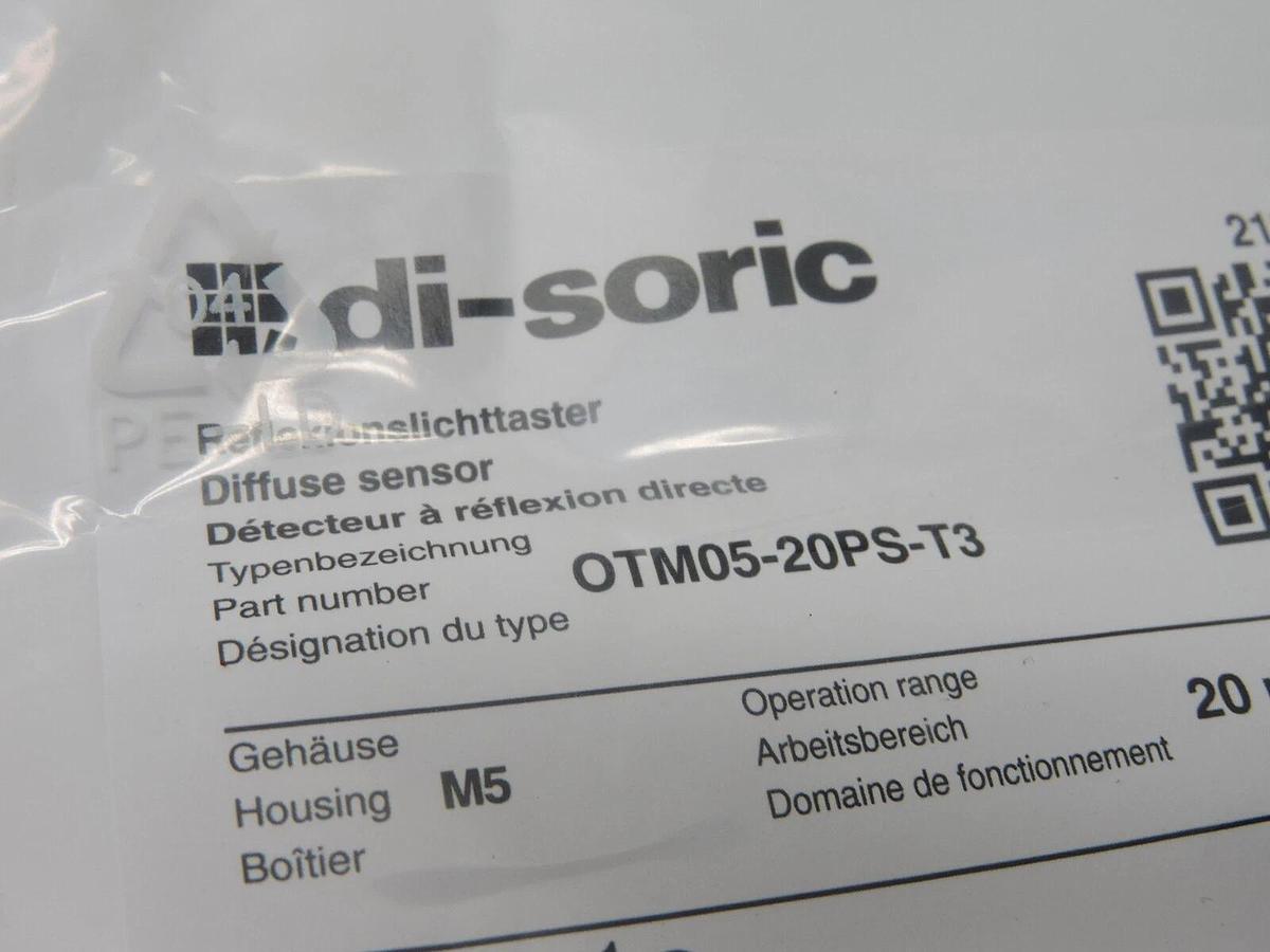 Di-Soric 213027 Diffuse Optical Sensor 0.787" OTM05-20PS-T3