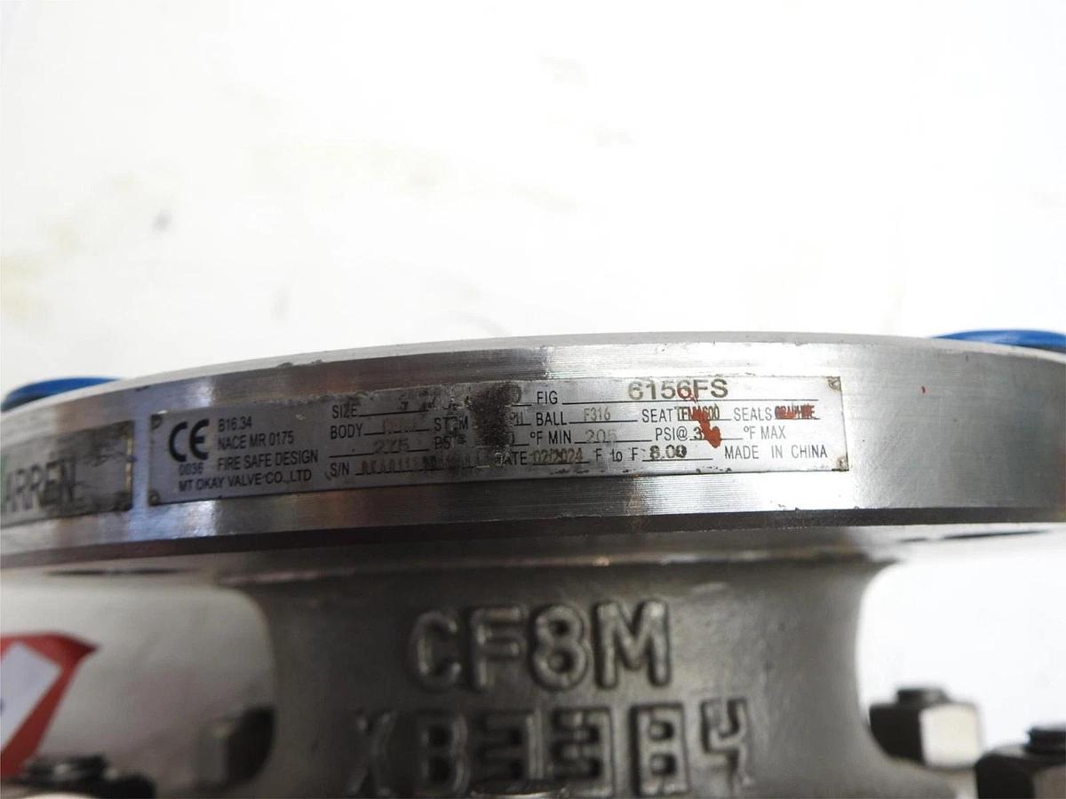 WARREN Stainless Steel Ball Valve 3" Class 150 RF Flanged CF8M Full Port Gear