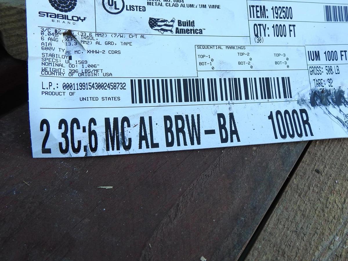 1000' Stabiloy 6/3 w/ Ground Type MC Aluminum Metal Clad Cable 600V XHHW-2 CDRS