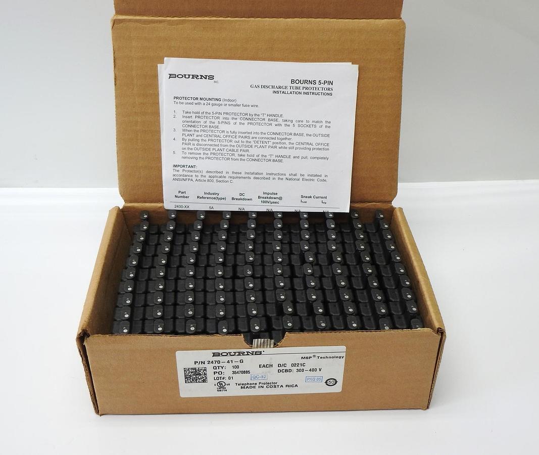 Box of 100 - Bourns 2470-41-G 5-Pin Gas Discharge Tube Protectors 2470 Series