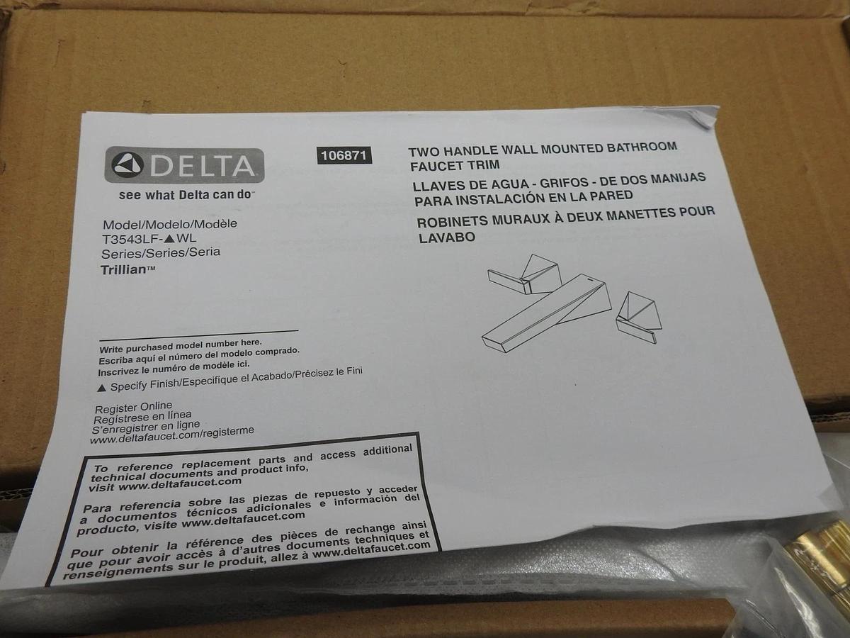 Delta T3543LF Trillian Two-Handle Wall-Mount Bathroom Faucet CHROME - NOB NEW!