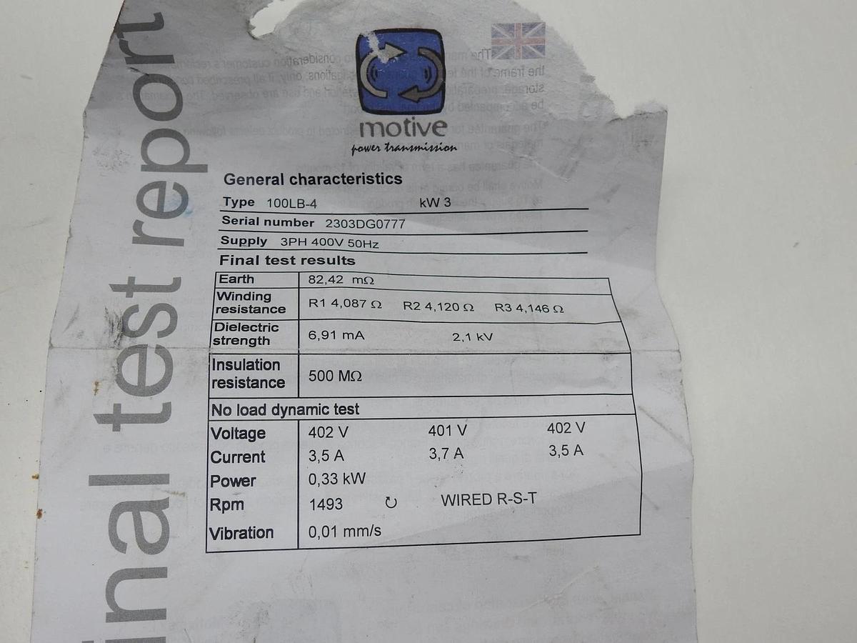Motive 100LB-4 Electric Motor kW 3 3ph 400v 50hz - NOB NEW - READ DESC