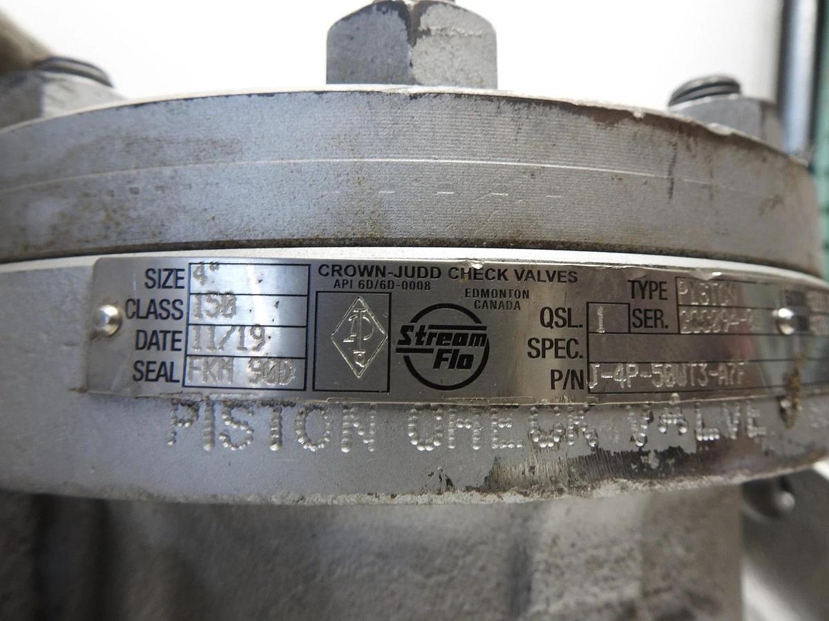 Crown Judd 4" Piston Check Valve 150, A21 WCC, A276 316/A350 Stream Flo API 6D