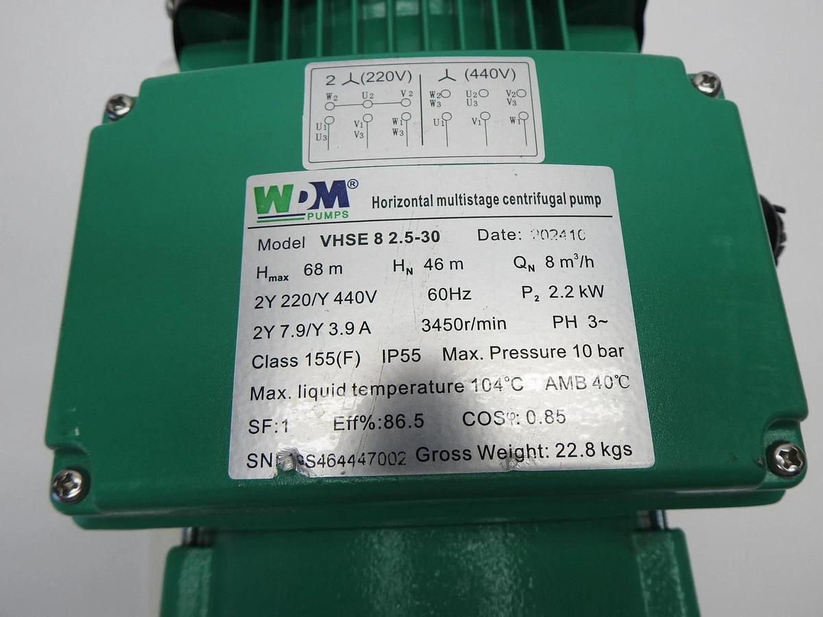 WDM Pumps VHSE 8 2.5-30 3HP, 230-460V, 3 Phase VHSE Multistage Booster Pump
