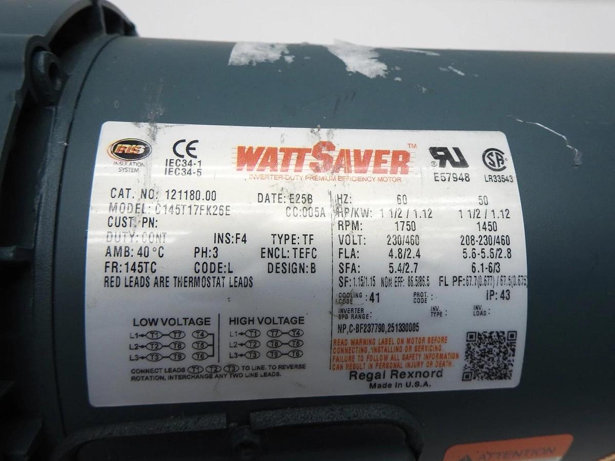 Leeson WattSaver Electric Motor 121180.00 C145T17FK26E 230/460V 3 Phase - NEW