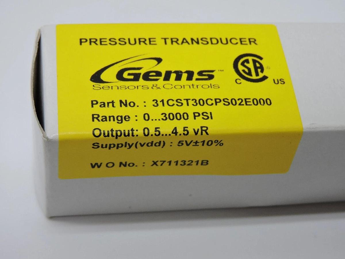 GEMS Pressure Transducer 31CST30CPS02E000 0 -3000PSI 4.5 vR Intrinsically Safe
