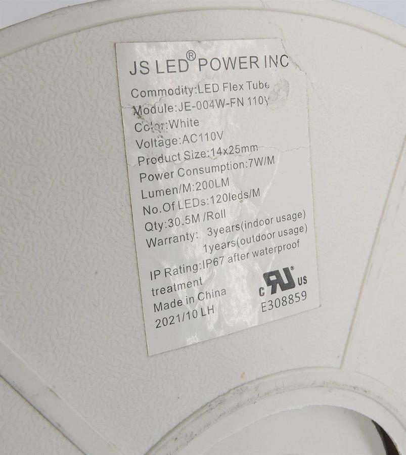 JS LED Power LED Flex Tube JE-004W-FN (WHITE) AC110V 30.5M/100'
