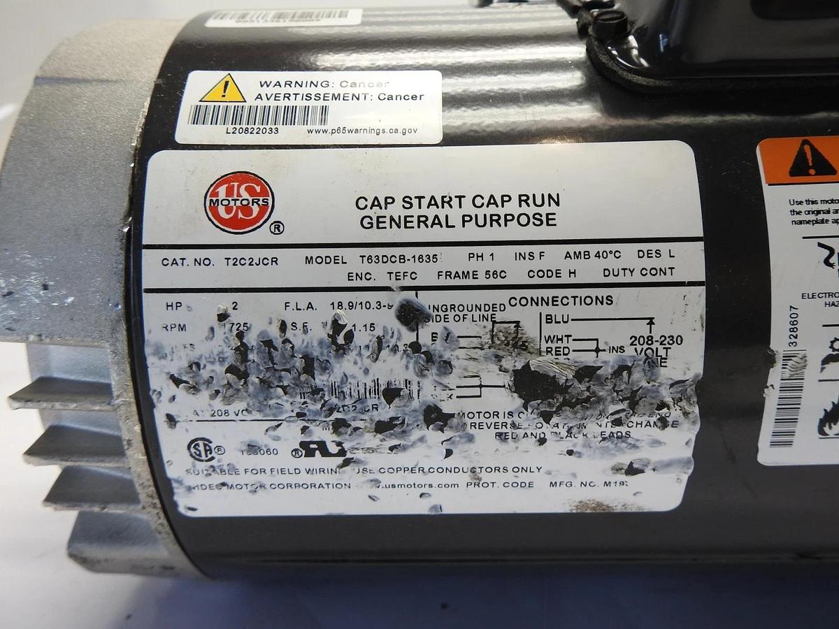U.S. Motors T2C2JCR Capacitor-Start 2 HP General Purpose Motor 115/208-230V