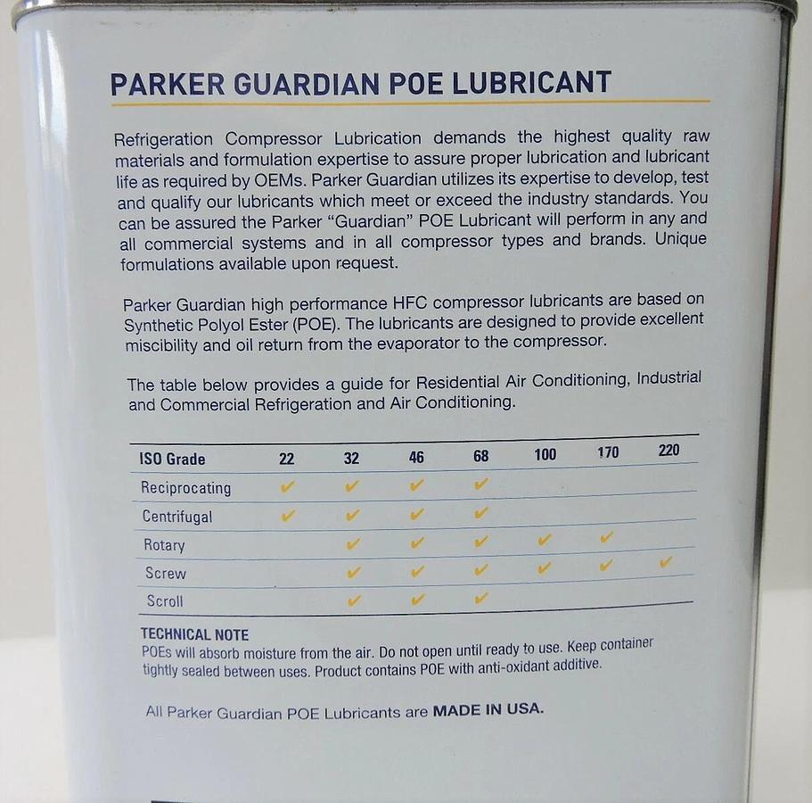 Parker Polyol Ester Refrigeration Lubricant (1 Gallon) VPOE32G POE Lubricant