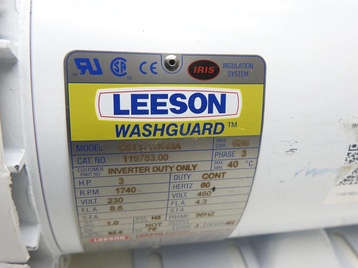 Leeson 119783 3 Hp 230/460V Washguard Electric Motor - NEW BENT COVER