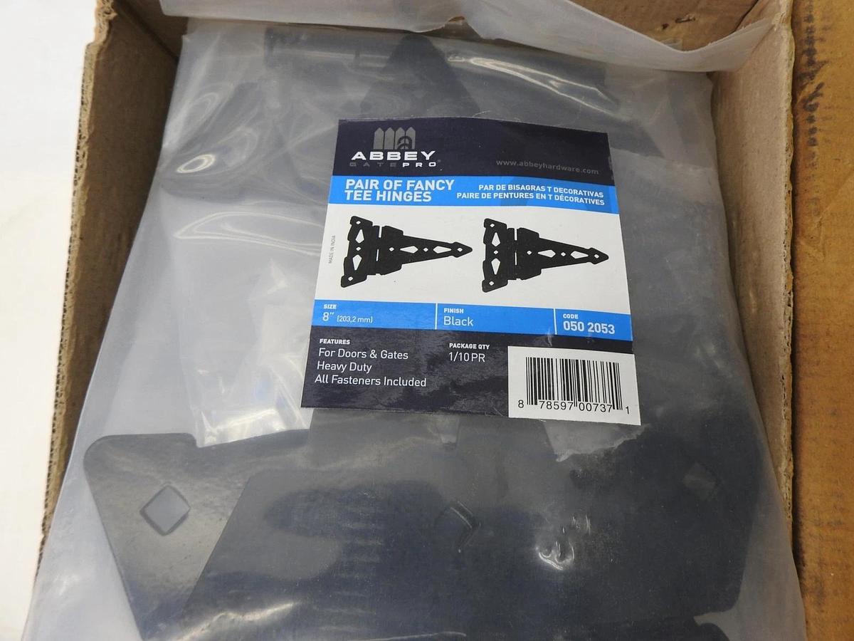 Abbey Gatepro 8" (203mm) Fancy Tee Hinges (10 PAIRS) 050-205-3, 0502053 Black