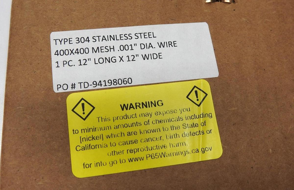 Type 304 Stainless Steel 400x400 Woven Wire Mesh .001" (12" x 12")