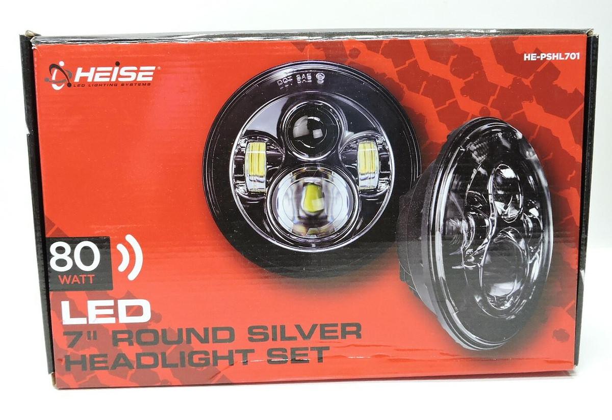 NEW! Heise HE-PSHL701 Jeep 7" Inch Round 6 Led Headlight Set Silver Front Face