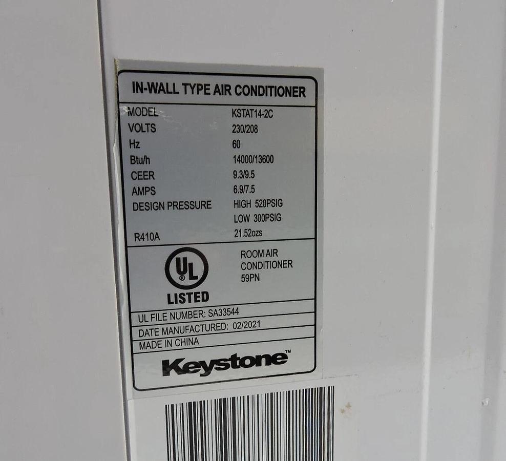 Keystone 14,000 BTU 230V Through-The-Wall AC Remote Sleep Mode - NOB NEW!