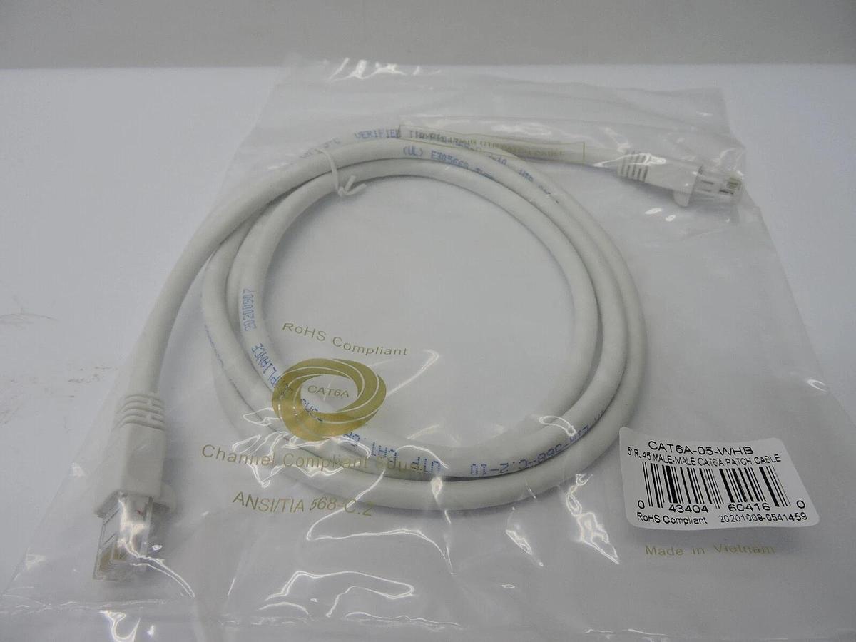 (10 PACK) CAT6A Male/Male RJ45 Patch Cable 5', 4 Pair UTP Patch Cable (WHITE)