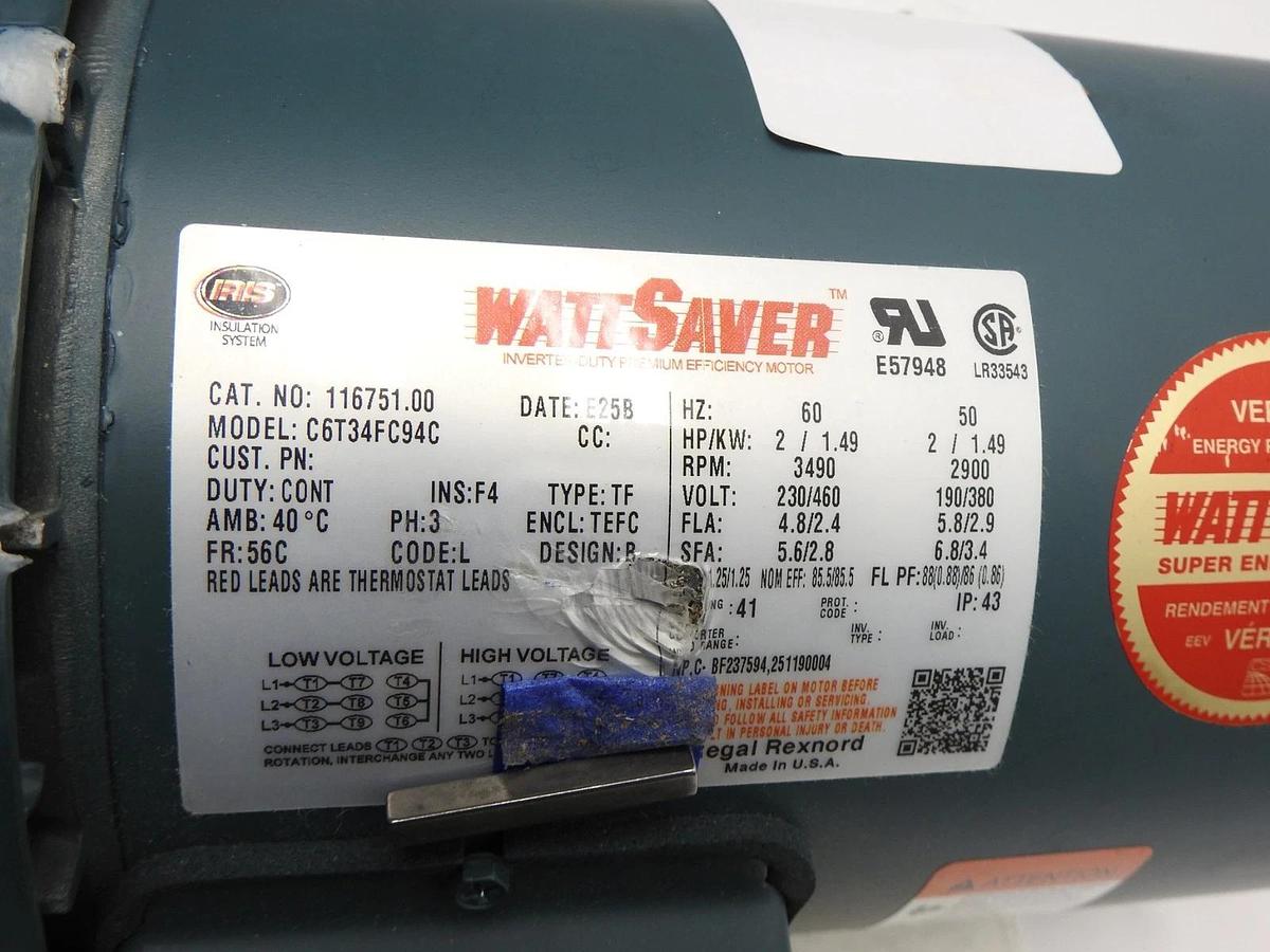 Leeson 116751.00 3-Phase General Purpose Motor, 2 Hp, 56C Frame, 230/460V Ac NEW