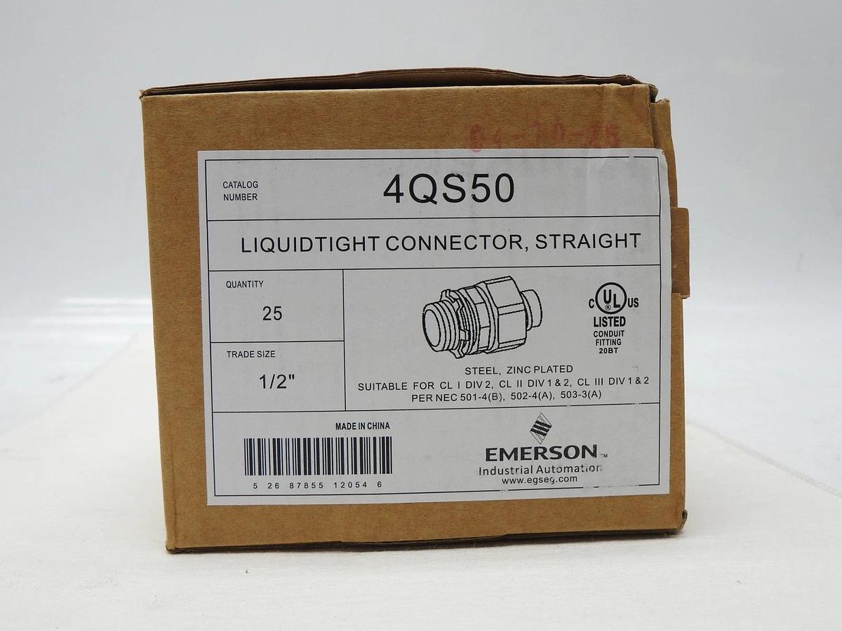 (25 Pack) Emerson 4QS-50 1/2" Liquidtight Connector, Straight 4QS50 OEM NEW!