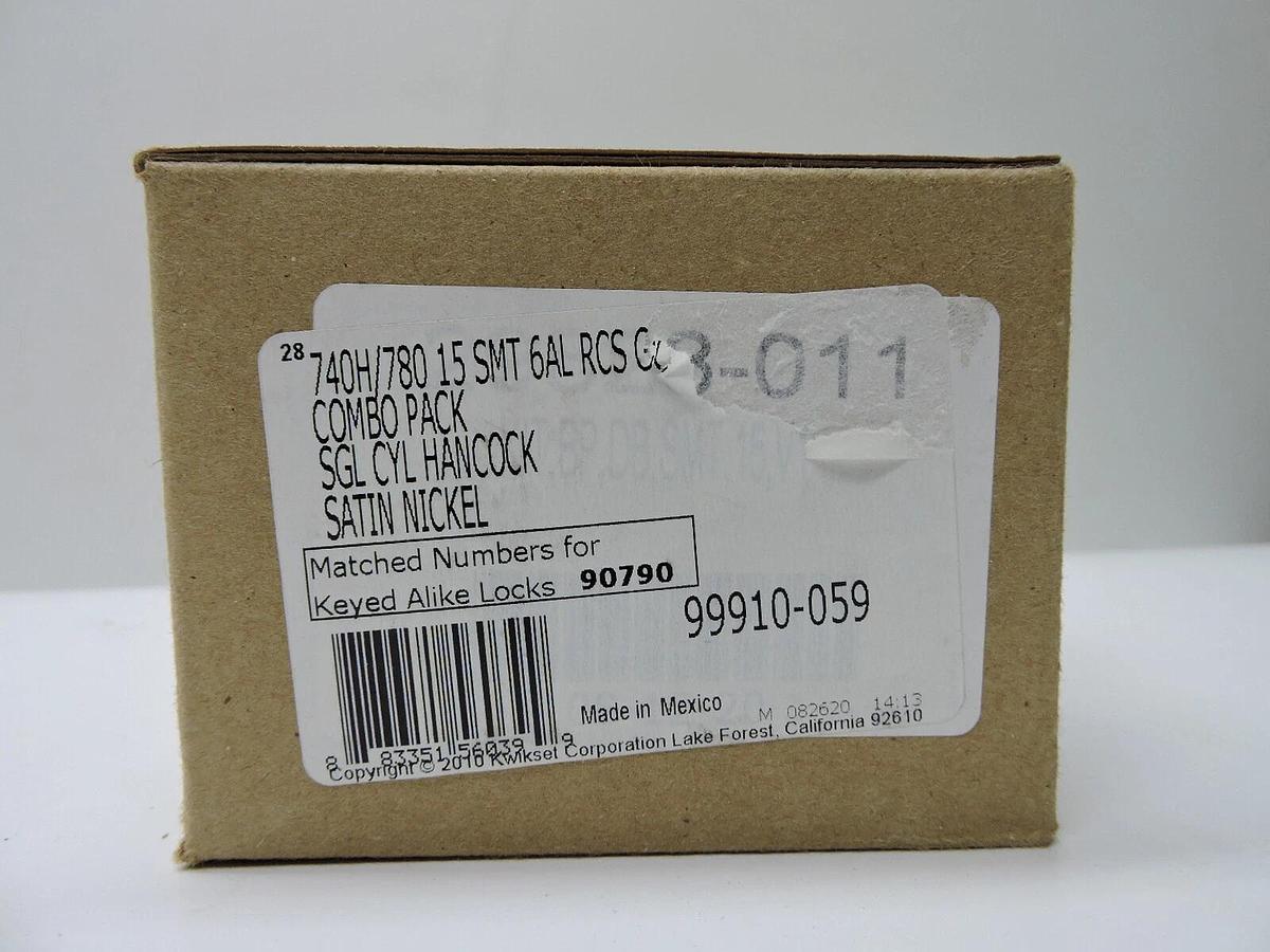 Kwikset 740H/780 15 SMT 6AL RCS SGL CYL Hancock Combo Pack Satin Nickel - NEW!