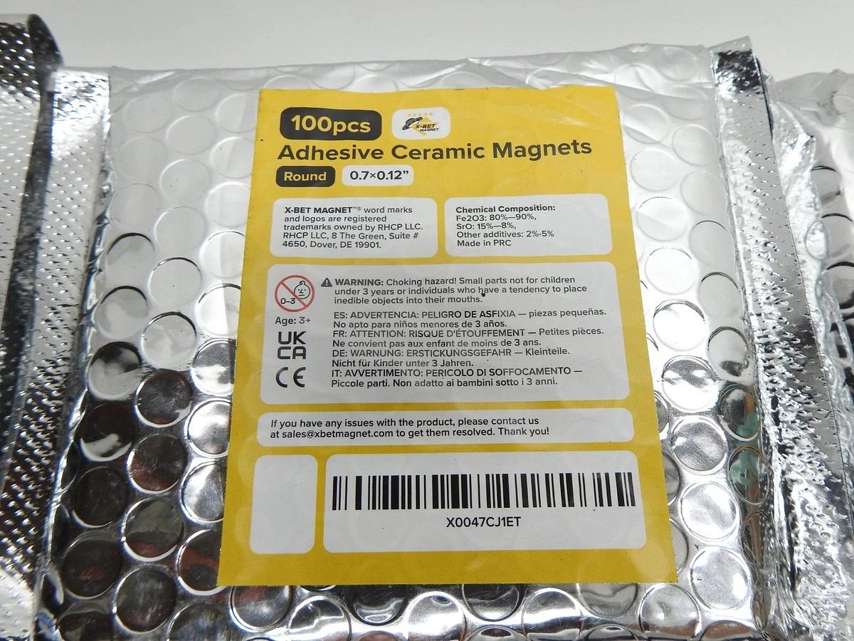 Lot of 22 Adhesive Ceramic Magnets (0.7x0.12"/18x3mm 100 pcs w/ Adhesive Backing