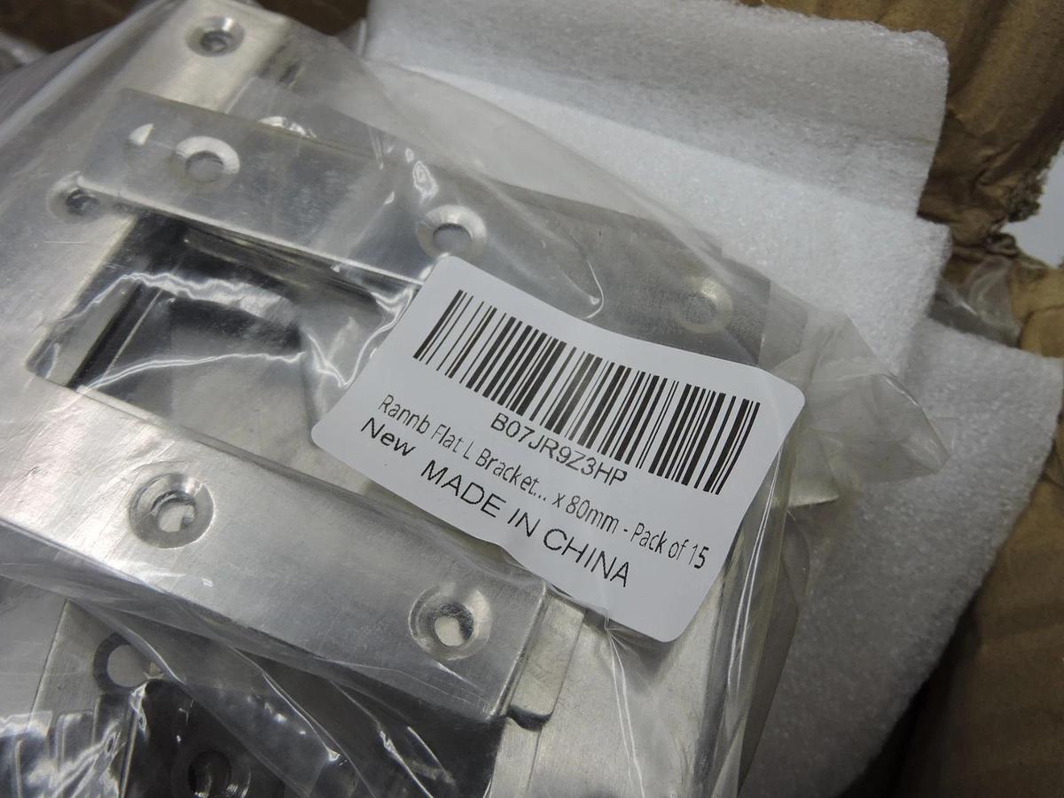 (LOT OF 60) Rannb Flat L Bracket Right Angle Brackets 80mm x 80mm -WHOLESALE LOT